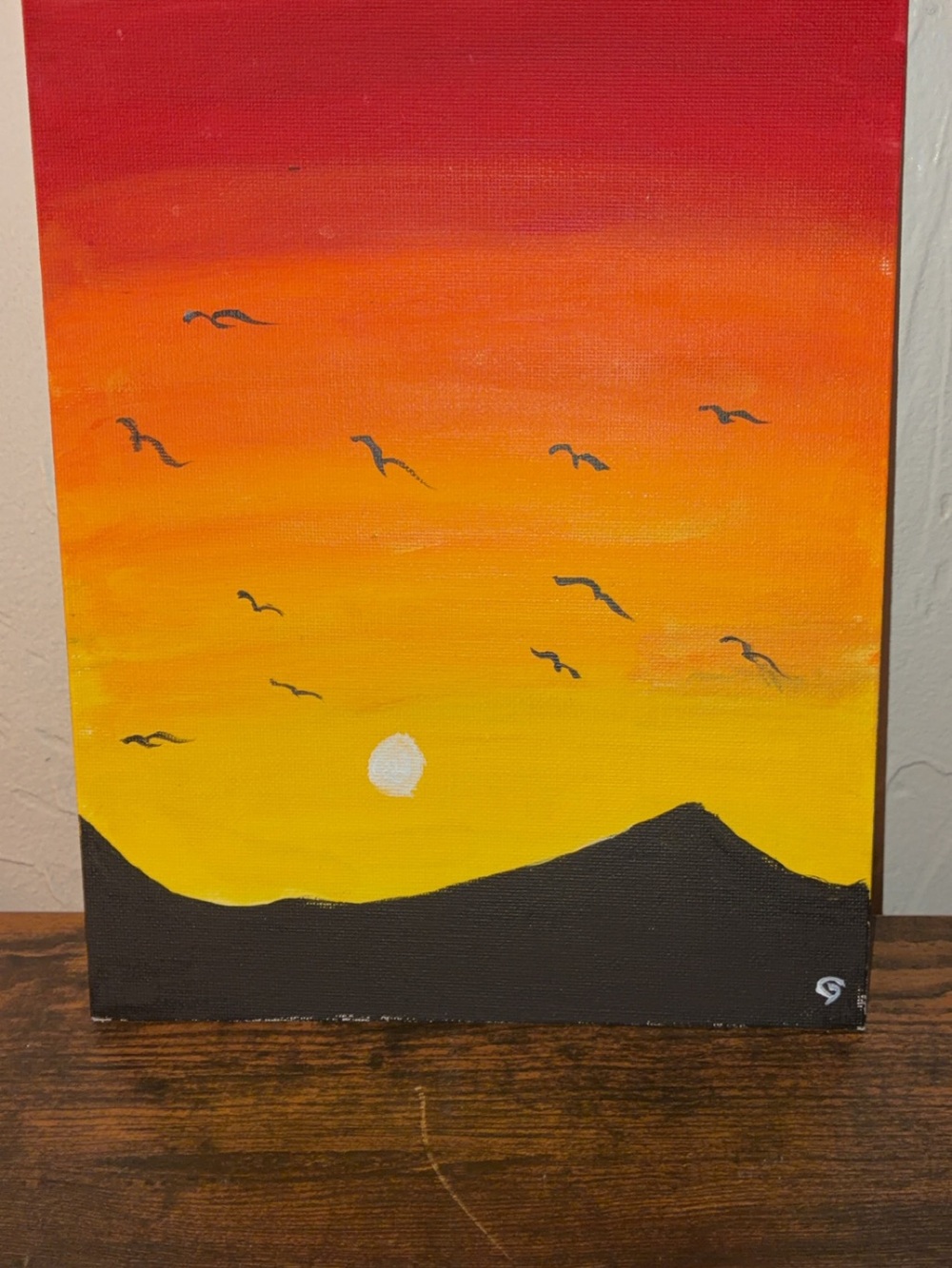 Sunset Silhouette Canvas Painting - Yellow Orange Gradient